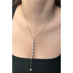 Gümüş Renk Taş Detaylı Çelik Y Kolye