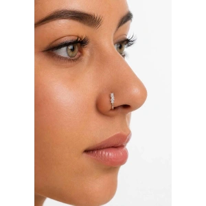 Gümüş Renk Taş Detaylı Cerrahi Çelik Deliksiz Kulak/Burun Piercing