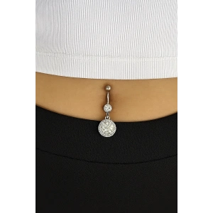 Gümüş Renk Taş Detaylı Cerrahi Çelik Göbek Piercing