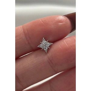 Gümüş Renk Taş Detaylı Cerrahi Çelik Tragus/Kıkırdak Küpe/Piercing (Tek)
