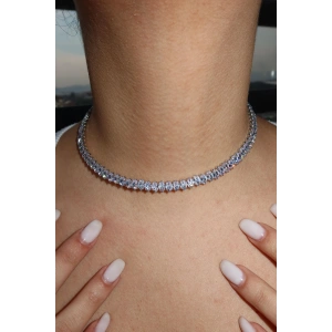 Gümüş Renk Taş Detaylı Choker Kolye