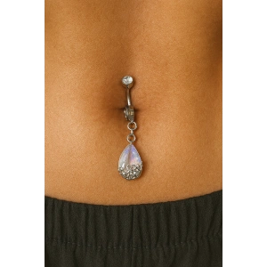 Gümüş Renk Taş Detaylı Delik Gerektirmeyen Cerrahi Çelik Göbek Piercing