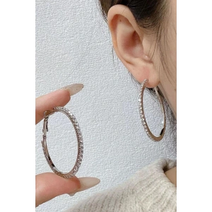 Gümüş Renk Taş Detaylı Halka Küpe 45Mm (Çift)