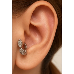 Gümüş Renk Taş Detaylı Çelik Halka Tragus/Kıkırdak Küpe/Piercing (Tek)