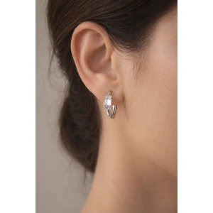 Gümüş Renk Taş Detaylı Halka Tx Küpe (Çift)