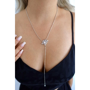 Gümüş Renk Taş Detaylı Kalp Figürlü Y Kolye