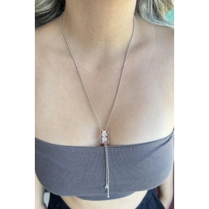 Gümüş Renk Taş Detaylı Kolye