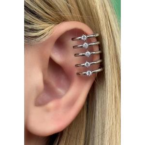 Gümüş Renk Taş Detaylı Kulak Aksesuar (Tek)