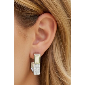 Gümüş Renk Taş Detaylı Küpe (Çift)