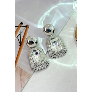 Gümüş Renk Taş Detaylı Küpe (Çift)
