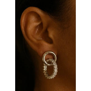 Gümüş Renk Taş Detaylı Küpe (Çift)