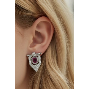 Gümüş Renk Taş Detaylı Küpe (Çift)