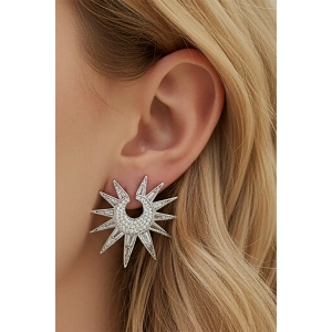 Gümüş Renk Taş Detaylı Küpe (Çift)