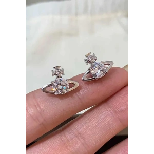 Gümüş Renk Taş Detaylı Küpe (Çift)