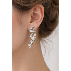 Gümüş Renk Taş Detaylı Küpe (Çift)