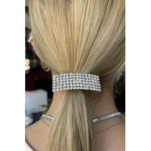 Gümüş Renk Taş Detaylı Lastik Toka