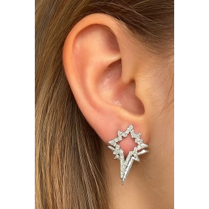 Gümüş Renk Taş Detaylı Metal Küpe (Çift)