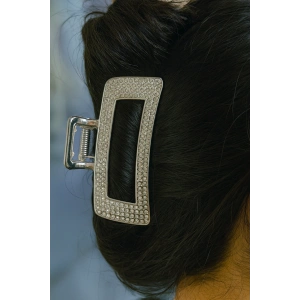 Gümüş Renk Taş Detaylı Metal Mandal Toka