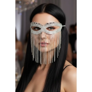 Gümüş Renk Taş Detaylı Dansöz Maskesi