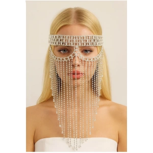Gümüş Renk Taş Detaylı Dansöz Maskesi