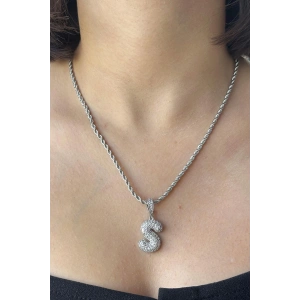 Gümüş Renk Taş Detaylı S Harfli Kolye