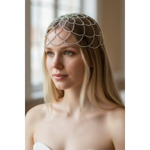 Gümüş Renk Taş Detaylı Saç Aksesuarı/Kına Aksesuarı