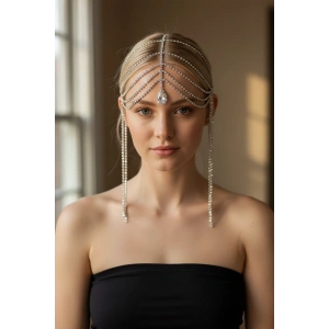 Gümüş Renk Taş Detaylı Saç Aksesuarı/Kına Aksesuarı