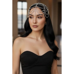 Gümüş Renk Taş Detaylı Saç Aksesuarı/Kına Aksesuarı