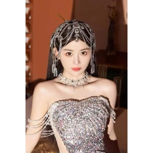 Gümüş Renk Taş Detaylı Saç Aksesuarı/ Kına Aksesuarı