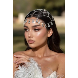 Gümüş Renk Taş Detaylı Saç Aksesuarı/Kına Aksesuarı