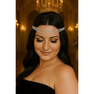 Gümüş Renk Taş Detaylı Saç Aksesuarı/Kına Aksesuarı