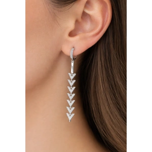 Gümüş Renk Taş Detaylı Sallantılı 14K Altın Kaplama Küpe (Çift)