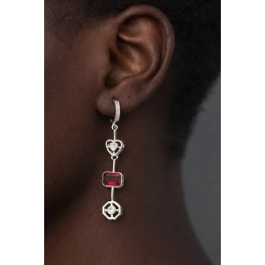 Gümüş Renk Taş Detaylı Sallantılı 14K Altın Kaplama Küpe (Çift)