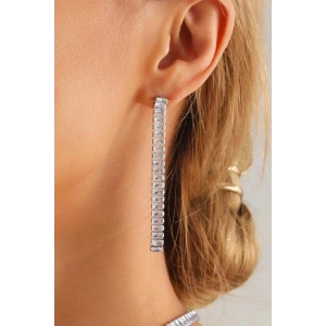 Gümüş Renk Taş Detaylı Su Yolu Küpe (Çift)