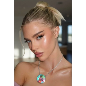 Gümüş Renk Taş Detaylı Tasarım Abiye Kolye