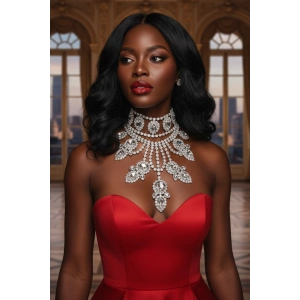 Gümüş Renk Taş Detaylı Tasarım Abiye Kolye