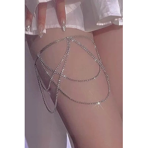 Gümüş Renk Taş Detaylı Tasarım Bacak Aksesuarı