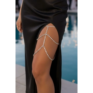 Gümüş Renk Taş Detaylı Tasarım Bacak Aksesuarı