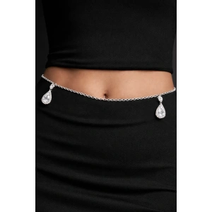 Gümüş Renk Taş Detaylı Tasarım Bel Zinciri/Vücut Aksesuar