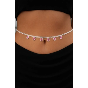 Gümüş Renk Taş Detaylı Tasarım Bel Zinciri/Vücut Aksesuar