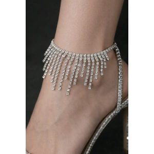 Gümüş Renk Taş Detaylı Tasarım Halhal