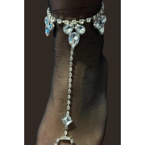 Gümüş Renk Taş Detaylı Tasarım Halhal Ayak Şahmeranı