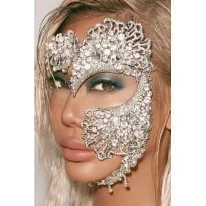 Gümüş Renk Taş Detaylı Tasarım Parti Maskesi