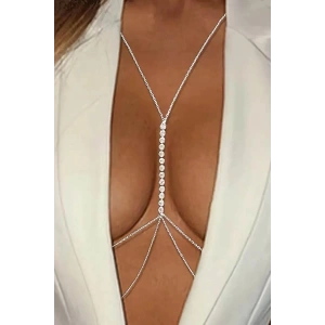 Gümüş Renk Taş Detaylı Tasarım Vücut Aksesuar