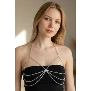 Gümüş Renk Taş Detaylı Tasarım Vücut Aksesuar