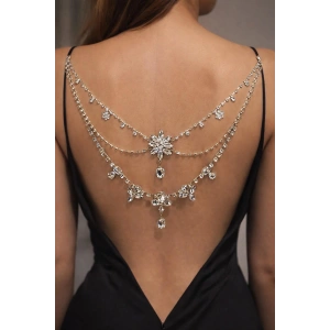 Gümüş Renk Taş Detaylı Tasarım Vücut Aksesuar