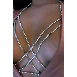 Gümüş Renk Taş Detaylı Tasarım Vücut Aksesuar