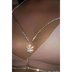 Gümüş Renk Taş Detaylı Tasarım Vücut Aksesuar