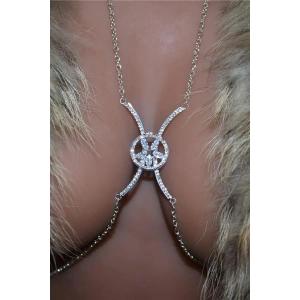 Gümüş Renk Taş Detaylı Tasarım Vücut Aksesuar