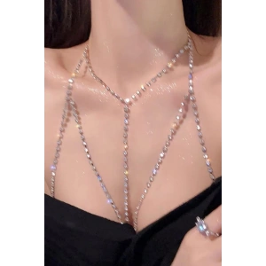 Gümüş Renk Taş Detaylı Tasarım Vücut Aksesuar